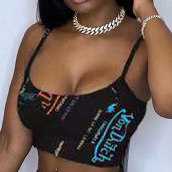 💋Sexy Von Dutch Colorful Print Graphics Crop Cami Tank Top - Picture 2 of 5